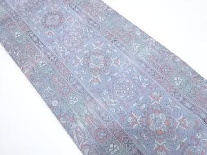 縞に花更紗模様織り出し袋帯